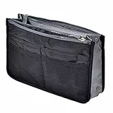 YUEMING Organizer Borsa, Donna Organizzatore Viaggio Borse, Borsa con 13 Tasche Espandibile con Chiusura a Cerniera per Doppio Manico Porta Accessori Cosmetici, Telefono, Trucco (Nero)