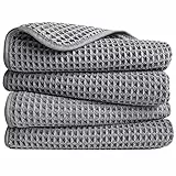 Polyte - asciugamano mani in microfibra anti-pelucchi - ad asciugatura rapida - essuto a nido d'ape - grigio - 40 x 76 cm - set 4 pezzi