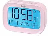 Trevi SLD 3850 Orologio Sveglia Digitale con Termometro Integrato, Grande Display LCD, Orologio e Calendario, Funzione Snooze, Rosa