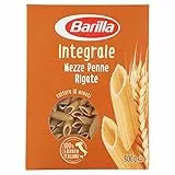 Barilla Pasta Mezze Penne Rigate Integrali, Pasta Corta di Semola Integrale di Grano Duro, Integrale, 500 g