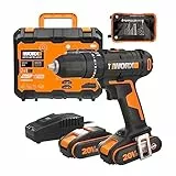 WORX 18 V (20 V MAX) Trapano Avvitatore a percussione Kit avvitatore wireless WX370, PowerShare, Max. 50 Nm, (con 2 batterie da 2,0 Ah e 30 punte per trapani), 2 velocità, mandrino automatico 13 mm