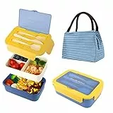 JOPHEK Lunch Bento Box, Schiscetta Porta Pranzo Ermetico Scatola, Bambini Scuola con 3 Scomparti e Posate-Contenitore da Ufficio e Viaggio (Blu)