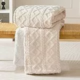 MIULEE Coperta Premium Plaid Sherpa 150x200 cm di Pile Spessa a Doppio Strato Super Morbida e Calda Coperta in Microfibra Reversibile Letto Matrimoniale Cachi Chiaro