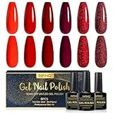 INPING Smalto Semipermante Per Unghie Rosso, 6 Colori Rosso Scuro San Valentino Serie Set Di Smalti UV Gel, Rosso Scuro Glitter ie Gel per Halloween/Natale Nail Art 8ML