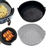 Pipihome Friggitrice ad aria in silicone, confezione da 2 cestelli in silicone resistenti al calore, riutilizzabili friggitrici ad aria in silicone rotondi, adatti per alimenti (21,5 cm, nero+grigio)