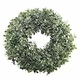 HUAESIN Ghirlanda Porta Ghirlanda di Erba Verde Ghirlanda per Porta Primavera Porta Ghirlanda di Decorazione Ghirlanda Natalizia Corona Natale per Decorazione Porta da Appendere 45CM