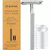 ASIPRO Rasoio di Sicurezza Uomo e Donna con 10 Lamette Rasoio Sicurezza Manico Lungo Senza Plastica Acciaio Rasoio Barba Manuale Safety Razor Rasoio Monolama Metallo Rasoio Classico Doppia Lama