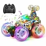 Kizeefun Auto telecomandata, Doppia modalità, luci a LED per Auto da Corsa rotanti a 360 °, Cavo USB, Interruttore Musicale Controllato, Giocattoli per la Guida di Auto per Bambini 2