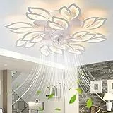 Ventilatori da soffitto da 35'' con luci, Ventilatore da soffitto moderno con luci e telecomando, Ventilatori da soffitto dimmerabili senza pale Luce LED, Ventilatore da soffitto bianco a basso profil