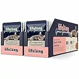 Marchio Amazon - Lifelong, Cibo umido per tutta la vita senza cereali per gatti adulti selezione di carne in brodo, 4.76 kg, 56 Confezioni da 85 g