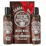 Set Shampoo Barba Uomo e Balsamo all'Olio di Argan e Jojoba - Ammorbidisce, Lenisce e Rinforza la Crescita della Barba - Profumo Naturale al Sandalo - Shampoo per Barba con Olio (2 x 150 ml)