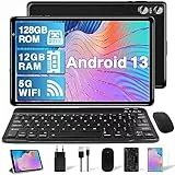 YESTEL Tablet 10 Pollici con 5G WiFi, 12GB RAM 128GB ROM (TF 4-1TB), Processore 2.0 Ghz, FHD Tablet 2 in 1, Bluetooth 5.0, 6000mAh, 5MP+8MP, Tablet con Tastiera,Octa-Core, Nero