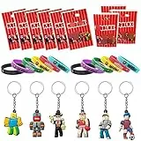 Nesloonp 28pcs Set Game Bomboniera per Feste di Compleanno, Roblox Blocks per Fan di Videogiochi, Braccialetti Colorati in Silicone Portachiavi in Gomma per Feste di Compleanno per Bambini