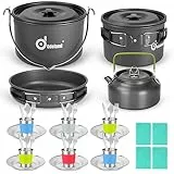 Odoland Pentole Set da Campeggio 39 pezzi per 6 Persone Incl. Pentole e Padella da Campeggio e Bollitore da Campeggio, Tazza Piatti Posate Kit da Campeggio per Trekking e Picnic