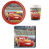Procos DY10273864 - Set festa Cars piccolo, piatti, tovaglioli e tazze, decorazione da tavolo, decorazione di compleanno