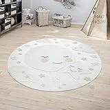 Paco Home Tappeto Bambini Cameretta Rotondo da Gioco Ragazzo Ragazza Effetto 3D Luna Beige, Dimensione:Ø 160 cm Tondo