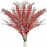 SLFYEE 8PCS Fiori Artificiali Rossi Rami Fiori Finti Lunghi per Vaso 75cm Fiori Finti Autunnali Bouquet Fiori Artificiali Gypsophila Fiori Finti per Decorazioni Casa Vaso Matrimonio Camino