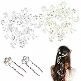 50cm Accessori Capelli Sposa Vite,4 pezzi Wedding Perle Crystal Hair Vines Copricapo Fascia per Capelli da Sposa,Decorazioni Capelli Sposa per Donne e Ragazze(Silver+Oro)