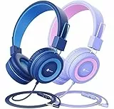 iClever 2 Pack Cuffie per Bambini, Cuffie Cablate per Bambini con Microfono, Fascia Regolabile per il Controllo del volume, pieghevoli, Cuffie Auricolari Bambini per la Scuola Tablet