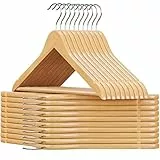 SONGMICS Grucce Legno, 20 Pezzi, Appendiabiti con Scanalature su Spalle, Barra Portapantaloni Antiscivolo e Gancio Girevole a 360°, per Completi Camicie Cappotti, Naturale e Argento CRW001-20