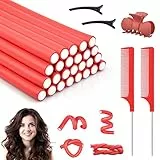 LAISHUNHE 40 Bigodini Flessibili per Capelli Bigodini Senza Calore Bigodini Morbidi Bigodini per Arricciature Naturali Bigodini Flessibili per Capelli Lunghi (Rosso)