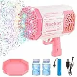 Pistola a Bolle di Sapone,Macchina per bolle di sapone Bazooka con 100 ml di bolle d'acqua, 69 fori pistola per bolle di nozze con luci per il partito matrimonio, all'aperto, giocattolo estivo(Rosa)