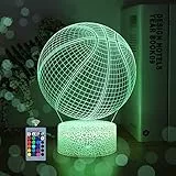 Whatook - Luce notturna a forma di pallone da basket per ragazzi; lampada 3D Illusion con telecomando, 16 colori intercambiabili, idea regalo perfetta per appassionati di sport e pallacanestro