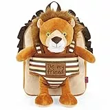 PERLETTI Zainetto Leone Peluche Bambini 3 4 5 Anni - Piccola Borsa Zaino Bimbi per Scuola Materna Asilo Viaggi - Cartella Scolastica Double Face Morbida e Compatta - 22x25x3 cm (Leone)