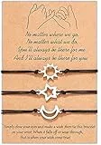 MANVEN 3 Pezzi Braccialetti Amicizia, Sole Luna Stella Braccialetti per Donne Ragazze Signore Migliori Amici Madre Figlia, Da Coppia Di Amicizia A Lunga Distanza Promesse Braccialetti