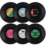 HomEdge - Sottobicchieri, a forma di dischi in vinile, 6 pezzi, stile retrò