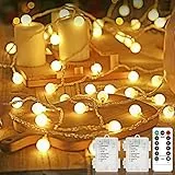 Luci per balconi LED per esterni, Bigzom 6,5 m 40 LED Luci per fiabe bianche calde Batteria per esterni 8 modalità Luci per esterni da interno impermeabili per feste in camera Giardino fai da te