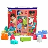 MEGA BLOKS Grande Borsa da Set da costruzione con 60 grandi mattoncini colorati e 1 custodia, set regalo giocattolo per bambini da 1 anno in su. DCH54