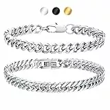 Gamtic Bracciale Uomo a Catena Cubana 2 Pezzi - Robusta Set di Braccialetto in Acciaio Inox Argento con Confezione 19cm Idee Regalo Uomo Ragazzo Fidanzato