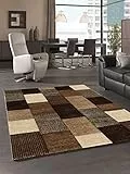 the carpet Monde - Tappeto moderno per soggiorno, in pelo corto e morbido, a quadretti, 160 x 230 cm, colore: Marrone