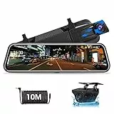 【Neue Version】Jansite Specchio Retrovisore Auto 10 pollici Touchscreen, Posteriore e anteriore 1080P Mirror Dash Cam Specchietto Retrovisore con Cavi da 10m, Visione notturna grandangolare 170°