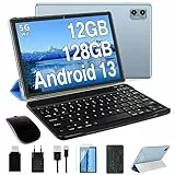 Oangcc 2023 Android 13 Tablet 10 Pollici 12GB RAM+128GB ROM (TF 1TB),FHD Tablets con 5G+2.4G WiFi, Octa Core Processore,Widget, 6000mAh, 5+8MP, BT 5.0, GPS, 2 in 1 Tablet con Mouse e Tastiera - Blu