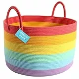 OrganiHaus Cesta Portabiancheria Bambini | Cesta Giochi Bambini Grande | Cesto Portaoggetti | Cesta Porta Giochi | Cesta Porta Coperte da Salotto | Cesto in Corda di Cotone - Arcobaleno 33x50 cm