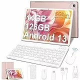 FACETEL Tablet Android 13 Tablet 10 Pollici con Octa-Core 2.0 Ghz 14 GB + 128 GB (TF 1TB), 2.4G + 5G Dual Band WiFi, 8000mAh, FHD, Doppia Camera | Bluetooth 5.0 Tablet con Tastiera e Mouse - Oro
