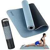BAKAJI Tappetino Yoga in TPE Ecologioco Doppio Strato Antiscivolo Alta Densità Materassino Tappeto Allenamento Fitness Aerobica Palestra Dimensione 180 x 61 cm con Custodia (Azzuro/Blu Scuro)