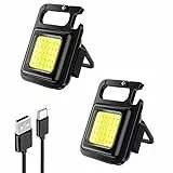 EdirFtra Piccola Torcia elettrica, 2 Pack Mini LED COB Torcia elettrica, LED Portachiavi Torcia elettrica, 500mAh 4 modalità torce Ricaricabili, Torcia Portatile con Supporto Pieghevole