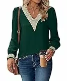 Blusa Donna Elegante Manica Lunga Autunno Camicia Casual V Neck Camicie Tunica Top Verde Scuro L