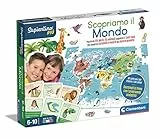 Clementoni- Sapientino più-Scopriamo educativo 5 Anni Geografia, Puzzle geografico del Mondo-Gioco Pianeta Terra-Made in Italy, Multicolore, 16339