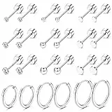 Morfetto 12 Pairs Piccolo della vite prigioniera orecchino ad anello in acciaio inox orecchino Set per più piercing posteriore piana Orecchini cartilagine piccoli orecchini a cerchio argento