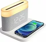 COLSUR Sveglia Digitale con Caricatore Senza Fili, Lampada da Comodino Dimmerabile con 3 Luminosité, Snooze, Sistema 12/24 Ore da Letto, Soggiorno, Adulte e Bambini