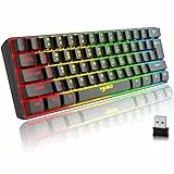 Tastiera Wireless Gaming, 61 Tasti Bluetooth 5.0 + 2.4G Dual-Mode Tastiera Retroilluminata Arcobaleno Ergonomica Piccola al 60% con Batteria Ricaricabile per Windows Mac PC PS4 Gamer, Nero