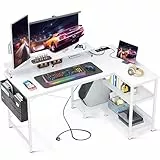 ODK Scrivania Angolare Angolo per Computer, Scrivania a Forma di L con Porta di Ricarica USB e Presa di Corrente Postazione da Lavoro per Casa Ufficio Scrivania Gaming Tavolo (120x80x88cm, White)