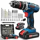 Avvitatore a Batteria, 21V Trapano Avvitatore Batteria con 2 2.0Ah Batteries, 45Nm Trapano a Percussione, 25+3 Coppie, LED Luce, 2 Velocità, 29 Accessori, Trapano a Batteria Per Casa Progetto Drill