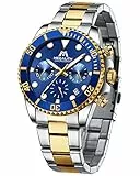 MEGALITH Orologio Uomo 40mm Classico Orologio Cronografo Quarzo per Uomo, Orologio Acciaio Uomo Impermeabile Orologi da Polso Luminoso Data, Moda Regali Uomo - Oro Blu