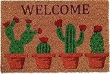 oKu-Tex Zerbino, Tappeto Ingresso casa, Welcome Cactus, Interno e Fuori, Antiscivolo, Fibra Die Cocco, Vinile Coir, 40 x 60 cm