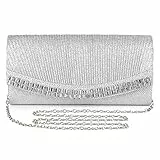 UBORSE Borsetta da Sera Donna Pochette Elegante Clutch Piccolo con Catena, Semplice ma Brillante, Borsa a Tracolla per Cocktail Festa Ballo Cerimonia, Argento